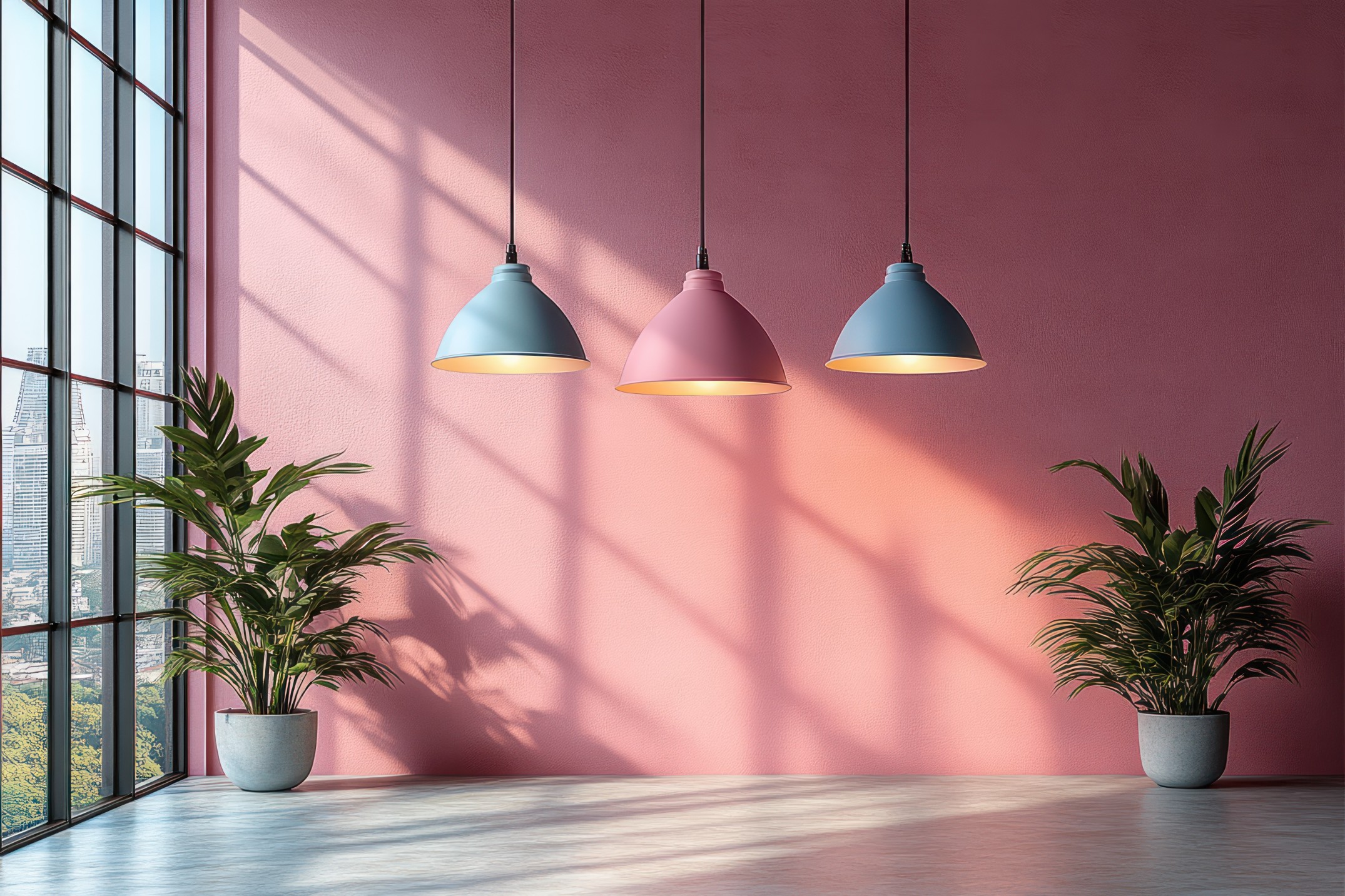 Pink Colored Lamps and Walls