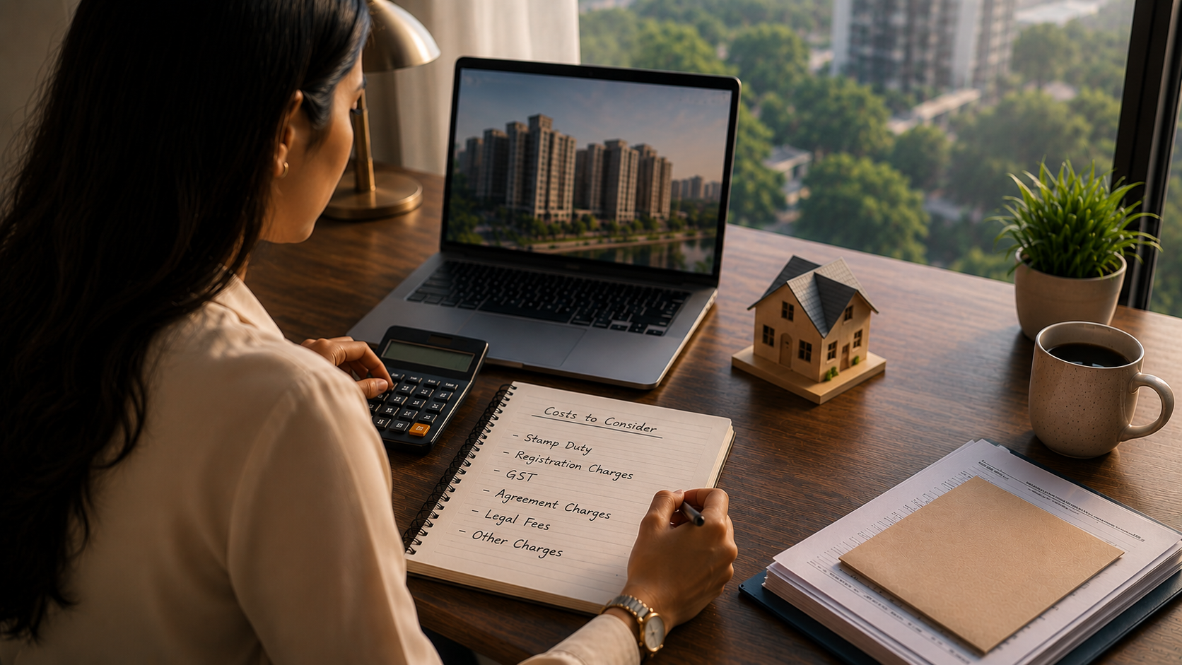 Lady Home buyer looking at costs

