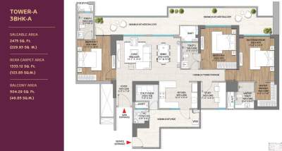 Adani The Marq 3 BHK Type A floor plan 2475 sq ft