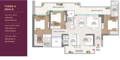 Adani The Marq 3 BHK Type B floor plan 2375 sq ft Sector 102 Gurgaon