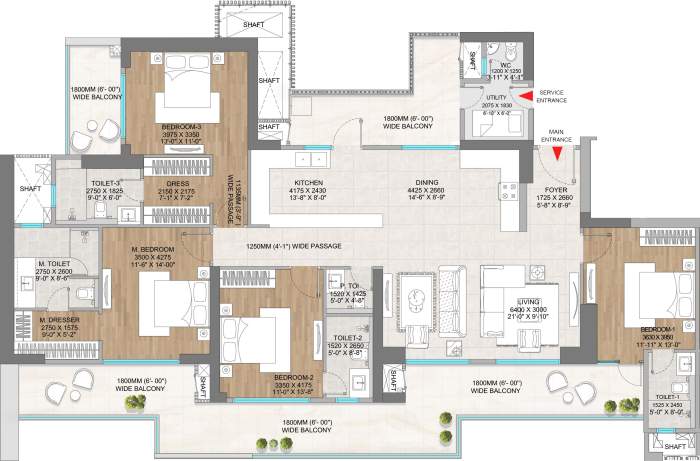 4 BHK + Utility Unit Plan