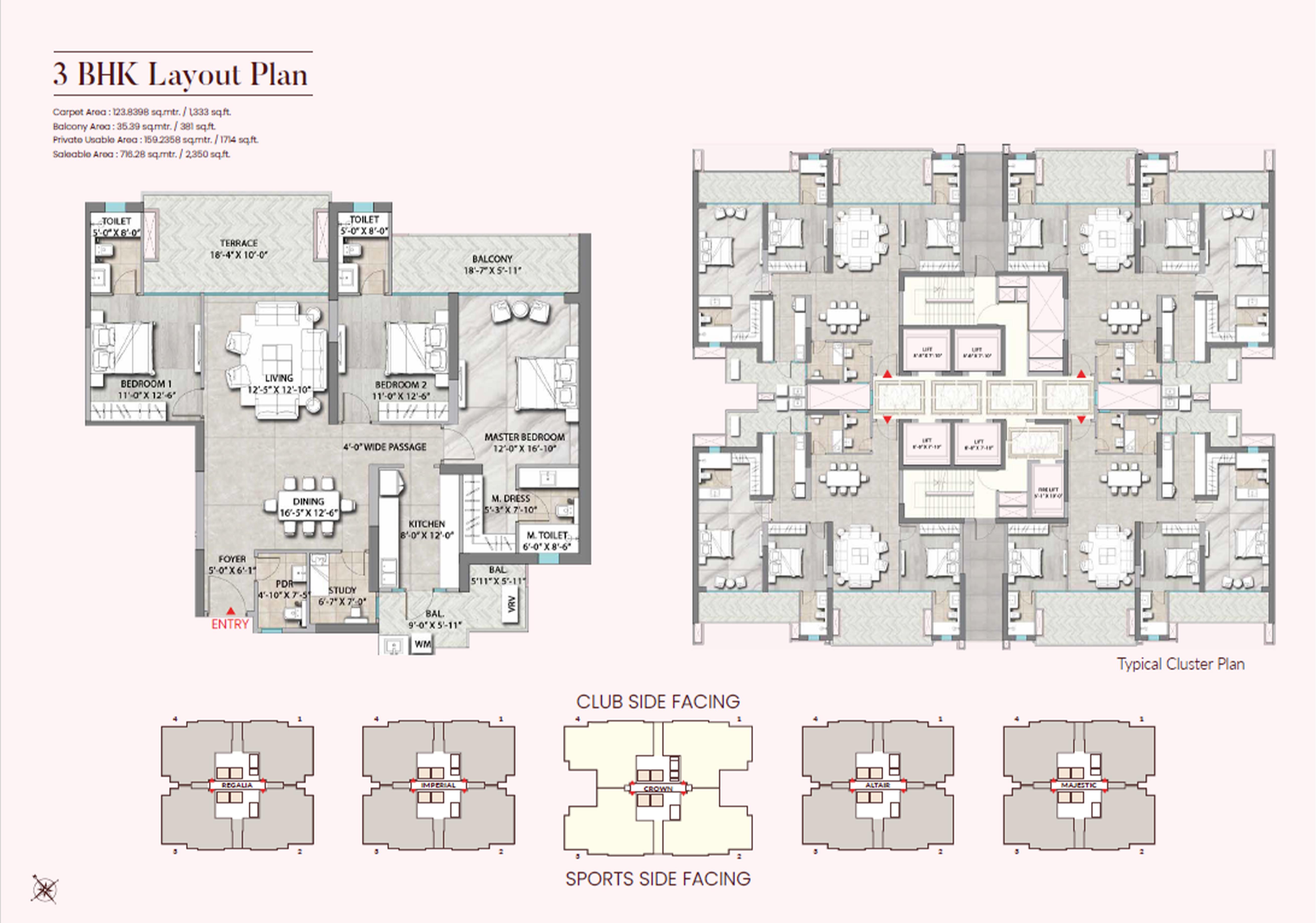 Sobha Crescent apartments 3 BHK Floor Plan Sector 63A Gurgaon