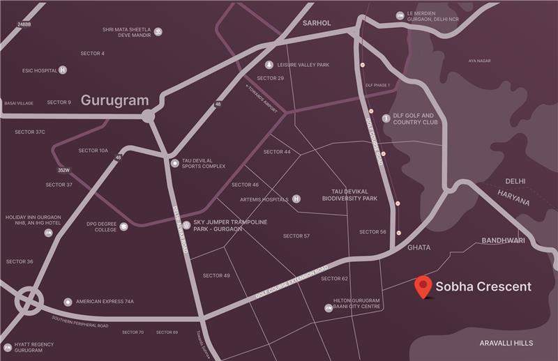 Sobha Crescent Gurgaon Location Map Sector 63A Golf Course Extension Road
