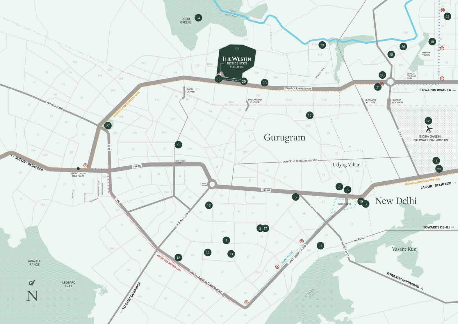 The Westin Residences location map, Sector 103 Dwarka Expressway